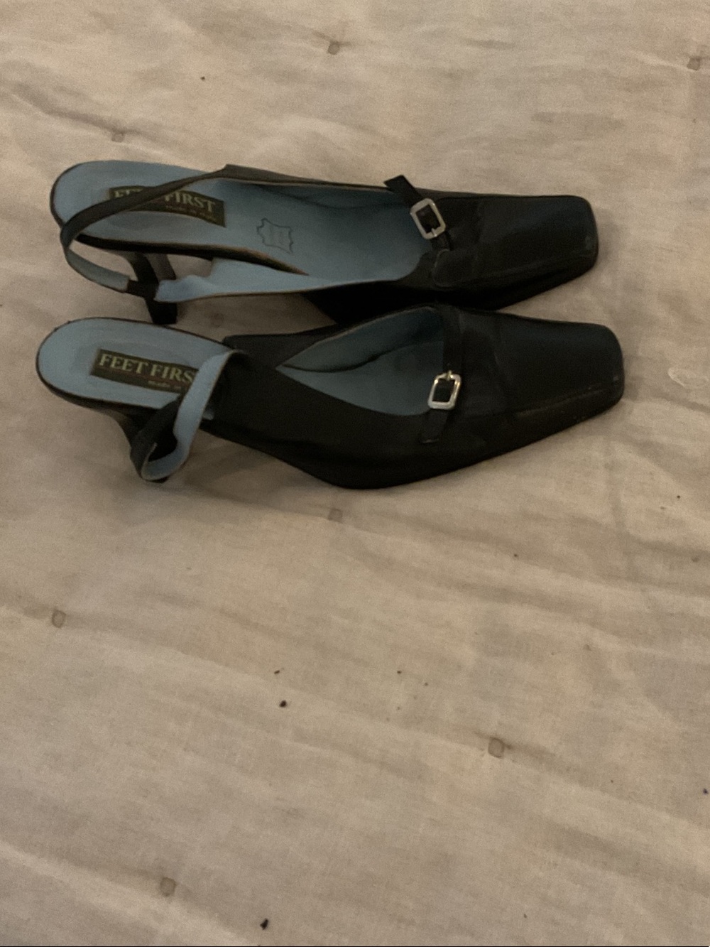 Black Slingback Square-Toe Pumps